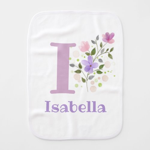 Isabella Name with a Floral Design Baby Burp Cloth