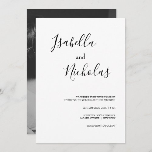 Isabella Simple Modern White Black Photo Wedding Invitation