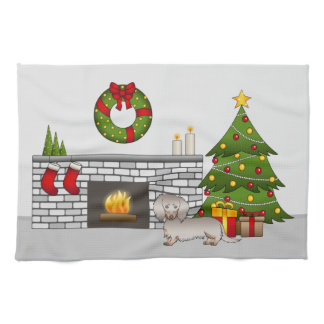 Isabella &amp; Tan Long Hair Dachshund Christmas Room Kitchen Towel