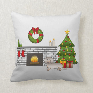 Isabella &amp; Tan Long Hair Dachshund Christmas Room Throw Pillow