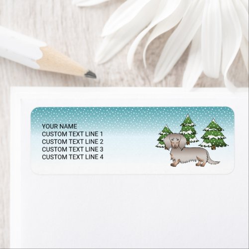Isabella  Tan Long Hair Dachshund Winter Forest Label