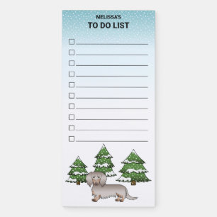 Isabella & Tan Long Hair Dachshund Winter Forest Magnetic Notepad