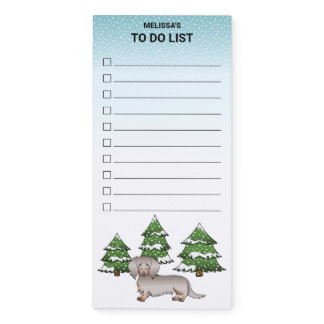 Isabella &amp; Tan Long Hair Dachshund Winter Forest Magnetic Notepad