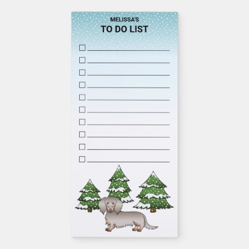 Isabella  Tan Long Hair Dachshund Winter Forest Magnetic Notepad