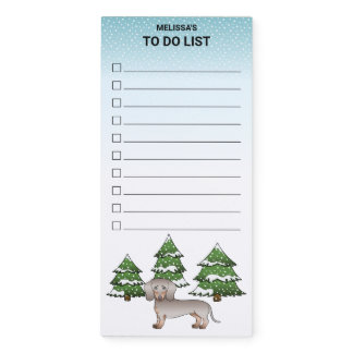 Isabella &amp; Tan Short Hair Dachshund Winter Forest Magnetic Notepad