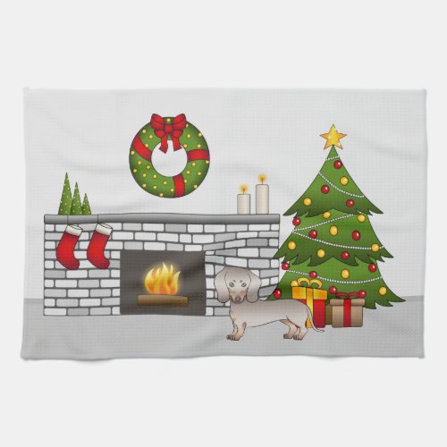 Isabella  Tan Smooth Coat Dachshund _ Christmas Kitchen Towel