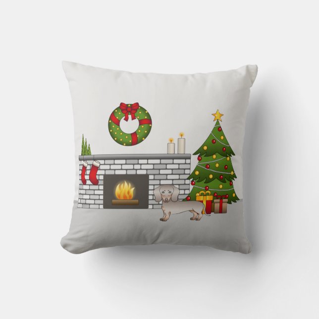Isabella & Tan Smooth Coat Dachshund - Christmas Throw Pillow (Front)