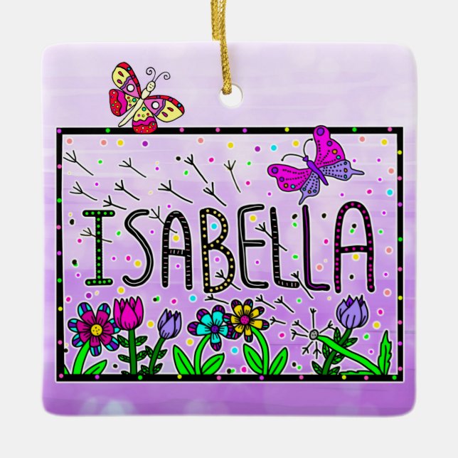 Isabella - The Name Isabella Whimsical Drawing Ceramic Ornament (Front)