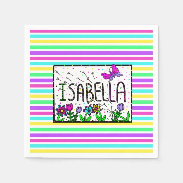 Isabella - The Name Isabella Whimsical Drawing Napkins (Front)