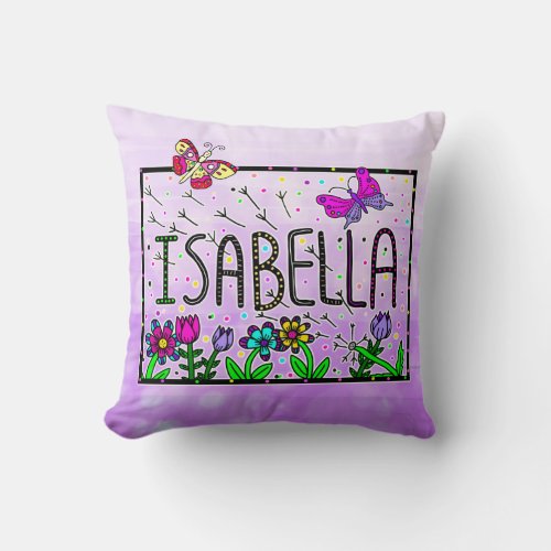 Isabella _ The Name Isabella Whimsical Drawing Throw Pillow