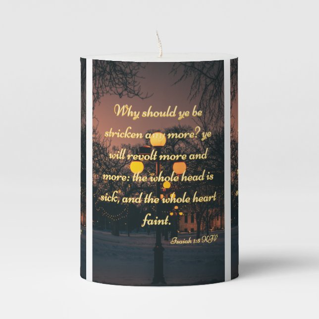 Isaiah 1:5 KJV Bible Scripture Pic Pillar Candle (Front)
