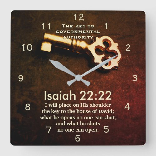 Isaiah 2222 Key to the House of David Bible Verse Square Wall Clock