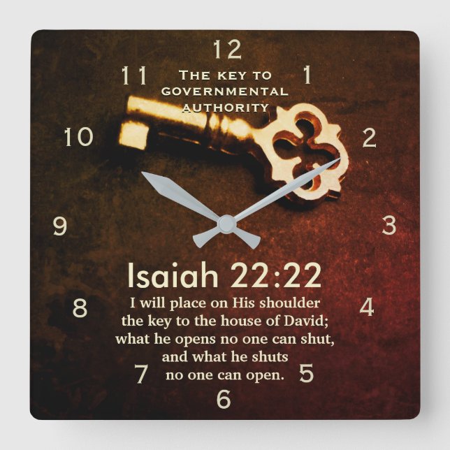 Isaiah 22:22 Key to the House of David Bible Verse Square Wall Clock (Front)