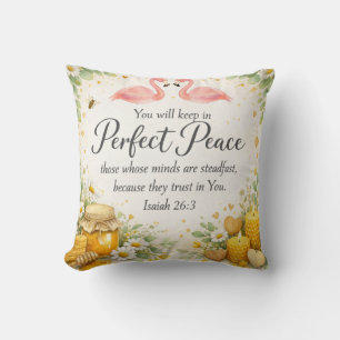 Isaiah 26:3 - Peace Bible Verse - Flamingo Rustic Throw Pillow