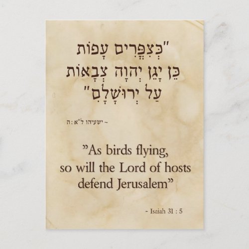 Isaiah 315 English and Hebrew Postcard