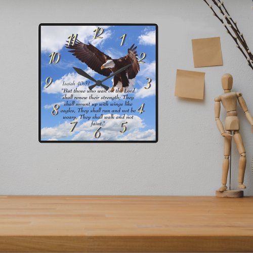 Isaiah 4031 Inspirational Blue Sky Soaring Eagle Square Wall Clock