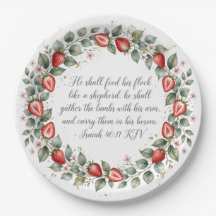 Isaiah 40 11 KJV Gather the Lambs Strawberry Paper Plates