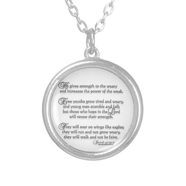 Isaiah 40:29-31 silver plated necklace (Front)
