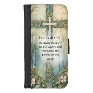 Isaiah 40:29 Bible Verse Cross Christian Encourage iPhone 8/7 Wallet Case