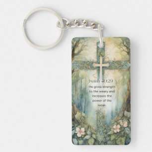 Isaiah 40:29 Bible Verse Cross Christian Encourage Keychain