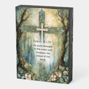 Isaiah 40:29 Bible Verse Cross Christian Encourage Wooden Box Sign