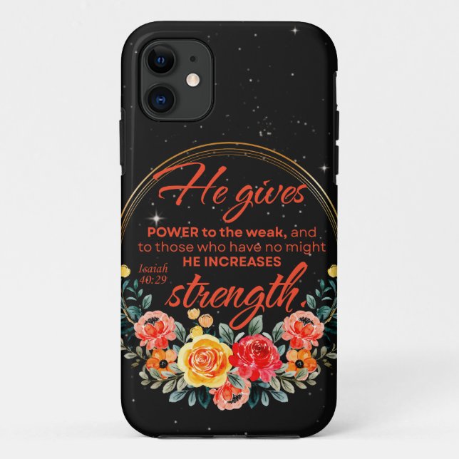 Isaiah 40:29 He gives power Red Floral Scripture Case-Mate iPhone Case (Back)