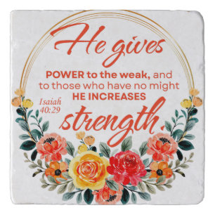 Isaiah 40:29 He gives power Red Floral Scripture Trivet