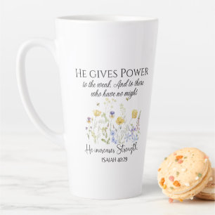 Isaiah 40:29 He gives power Wildflowers Scripture Latte Mug