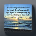 ISAIAH 40:31 BIBLE VERSE PLAQUE<br><div class="desc">Shout out your faith, hope and love for God trusting in God with our beautiful Isaiah 40:31 sunrise over the ocean photo from www.zazzle.com/myheavenlyblessings. “But those who hope in the LORD will renew their strength. They will soar on wings like eagles; they will run and not grow weary, they will...</div>