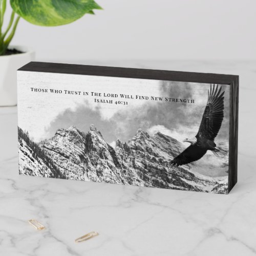 Isaiah 4031 Black and White Mountains Eagle Wooden Box Sign