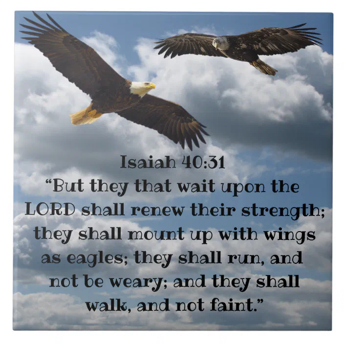 Set of 4 3dRose cst_27419_3 Isaiah 40-31 Bible Verse with Eagle Against a Troubled Sky-Ceramic Tile Coasters 