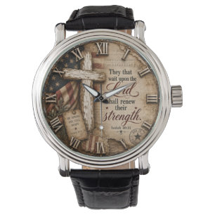 Isaiah 40:31 Christian Patriotic Cross Decor Watch