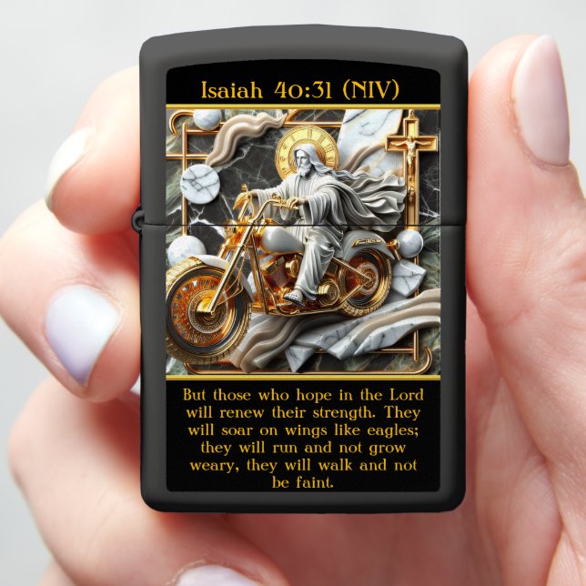 Isaiah 40:31 Faithful Ride Forward AI Art Zippo Lighter (In Hand)