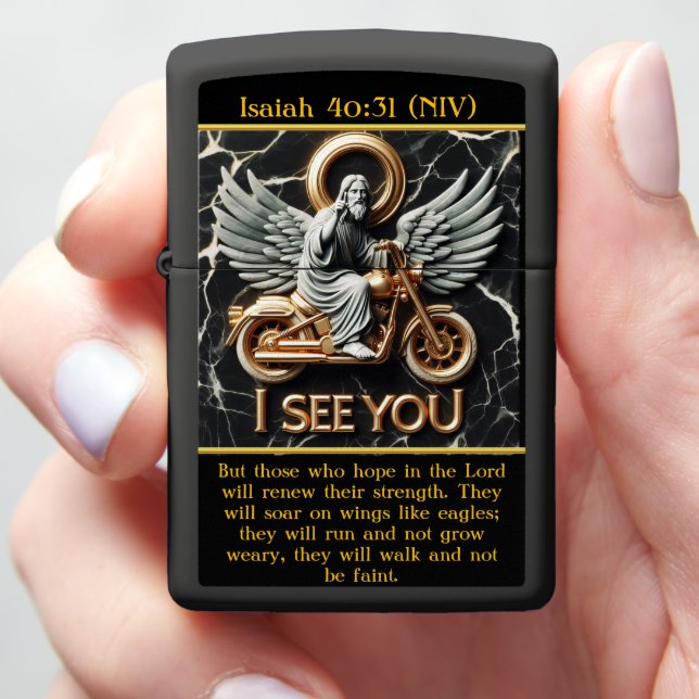 Isaiah 40:31 Jesus Rides Strong Zippo Lighter (In Hand)