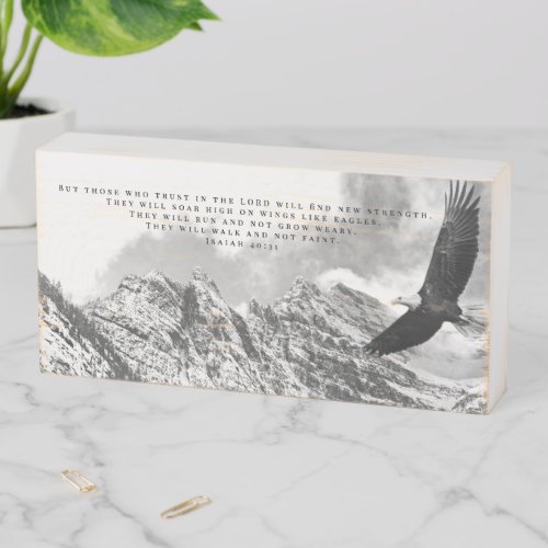 Isaiah 4031 Mountains and Eagle Soaring Christian Wooden Box Sign