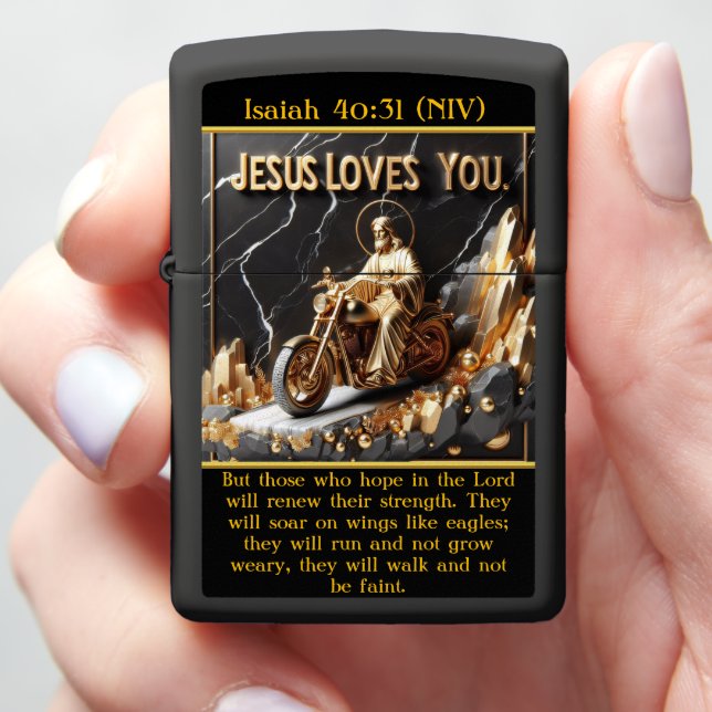 Isaiah 40:31 Powered by Strength AI Art Zippo Lighter (In Hand)