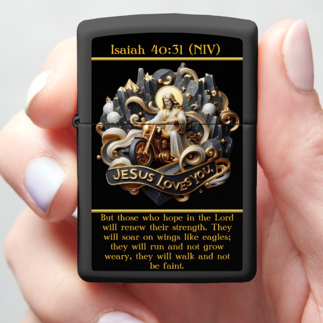 Isaiah 40:31 Ride of Strength AI Art  Zippo Lighter (In Hand)