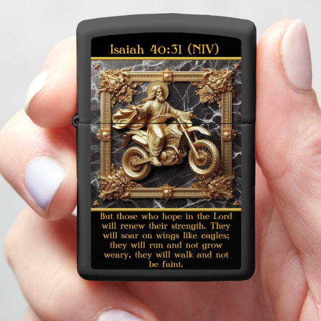 Isaiah 40:31 Ride Through Challenges AI Art Zippo Lighter (In Hand)