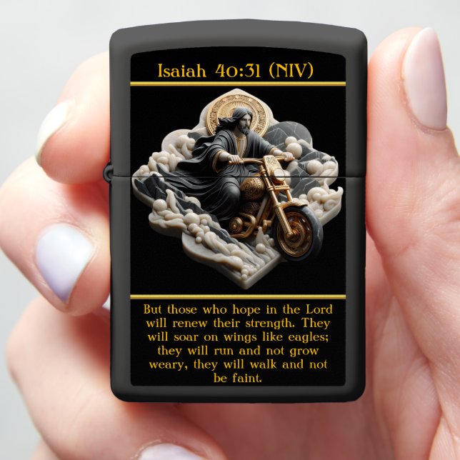 Isaiah 40:31 Ride with God’s Strength AI Art Zippo Lighter (In Hand)