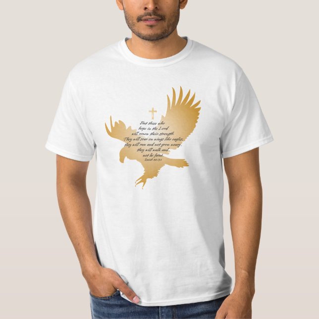 Isaiah 40:31 Scripture with Eagle and Cross T-Shirt (Front)