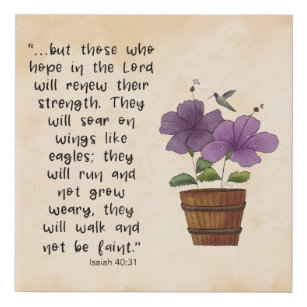 Isaiah 40:31 Scripture with Purple Hibiscus Plant Faux Canvas Print