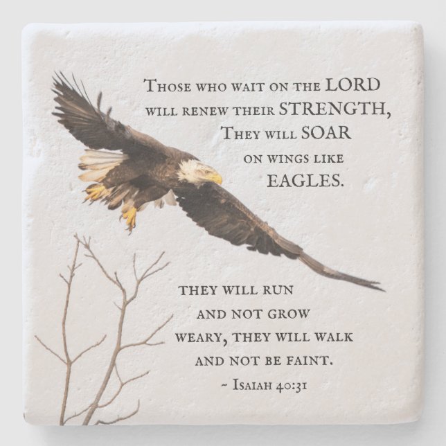 Isaiah 40:31 Those who wait on the Lord, Bible Stone Coaster (Front)