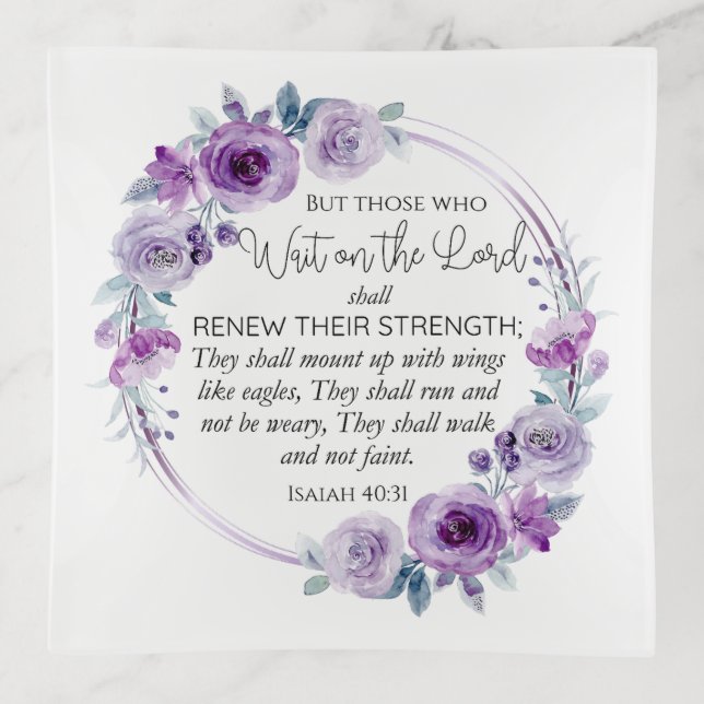 Isaiah 40:31 Those who Wait on the Lord Floral Trinket Tray (Front)