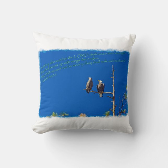 Isaiah 40:31 White Edge Throw Pillow (Front)