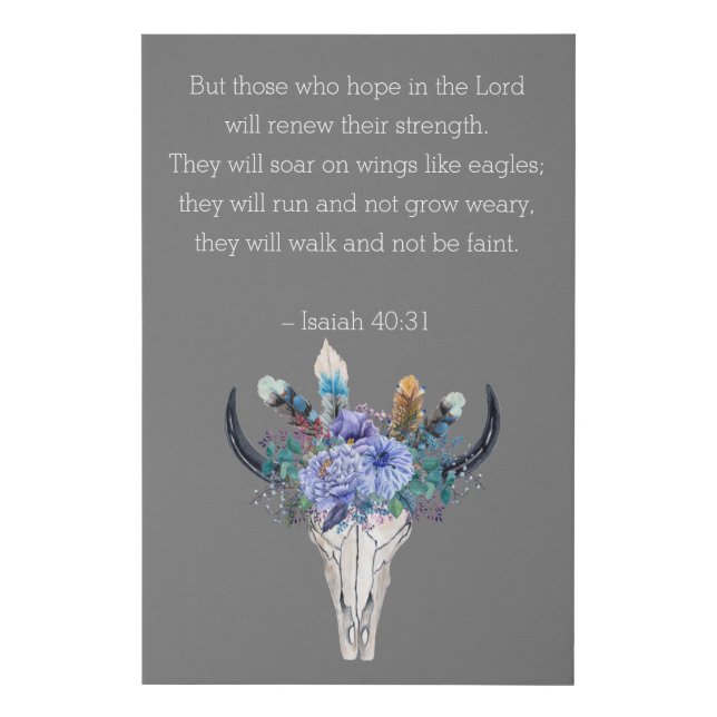 Isaiah 40 Hope Bible Verse Boho Skull Faux Canvas Print (Front)