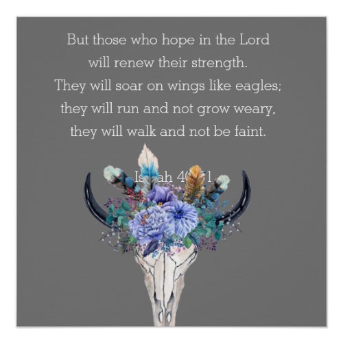 Isaiah 40 Hope Bible Verse Boho Skull Poster