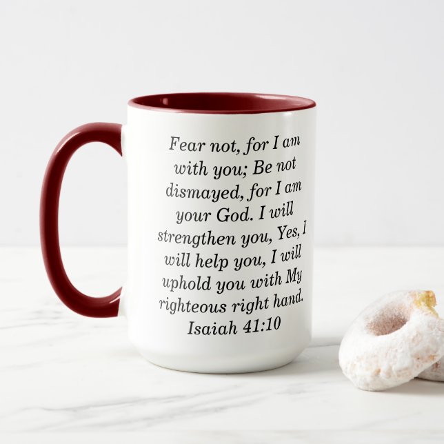 Isaiah 41:10 Custom Scripture Two-Tone Coffee Mug (With Donut)