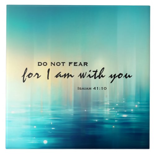 Isaiah 4110 Do Not Fear Bible Verse Blue Abstract Ceramic Tile