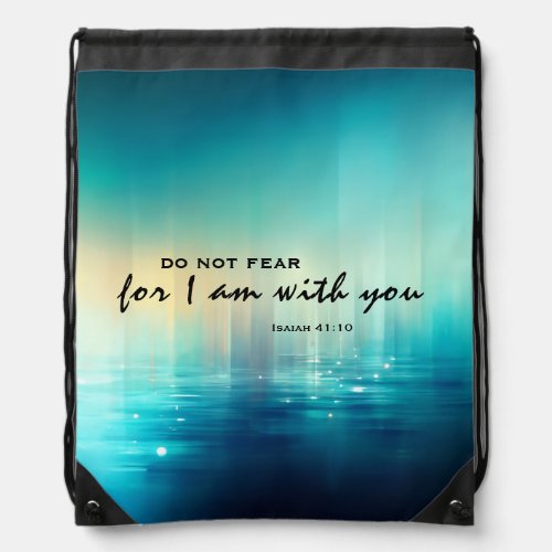 Isaiah 4110 Do Not Fear Bible Verse Blue Abstract Drawstring Bag
