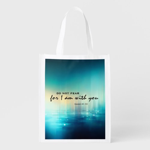 Isaiah 4110 Do Not Fear Bible Verse Blue Abstract Grocery Bag
